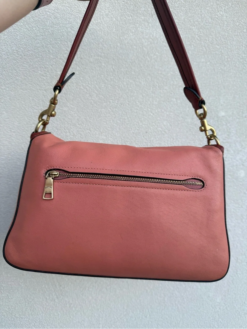 Coach soft tabby coral Shoulder Bag with Burgundy Trim & Gold 'C' Clasp